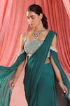 Seema Thukral_Green Georgette Square Adriana Embellished Pre-draped Saree With Blouse _Online_at_Aza_Fashions