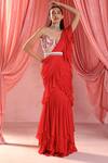 Buy_Seema Thukral_Red Chiffon, Georgette, Satin Embroidery, Zoe Pre-draped Saree With Blouse _at_Aza_Fashions