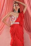 Shop_Seema Thukral_Red Chiffon, Georgette, Satin Embroidery, Zoe Pre-draped Saree With Blouse _at_Aza_Fashions
