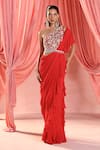 Buy_Seema Thukral_Red Georgette One-shoulder Amelia Pre-draped Ruffle Saree With Blouse _at_Aza_Fashions