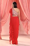 Shop_Seema Thukral_Red Georgette One-shoulder Amelia Pre-draped Ruffle Saree With Blouse _at_Aza_Fashions