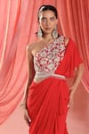 Seema Thukral_Red Georgette One-shoulder Amelia Pre-draped Ruffle Saree With Blouse _Online_at_Aza_Fashions