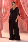 Buy_Seema Thukral_Black Georgette, Satin Embroidery V-neck Elnora Draped Jumpsuit _at_Aza_Fashions