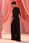 Shop_Seema Thukral_Black Georgette, Satin Embroidery V-neck Elnora Draped Jumpsuit _at_Aza_Fashions