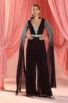 Buy_Seema Thukral_Black Georgette, Satin Pearls, Lena Floral Embroidered Cape Sleeve Jumpsuit _at_Aza_Fashions