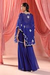 Seema Thukral_Blue Cape And Gharara Organza Embroidered Resham Scoop Electric Scallop Set _Online_at_Aza_Fashions