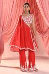 Buy_Seema Thukral_Red Georgette, Satin Sequins, Lily Bloom Embroidered Asymmetric Cape Pant Set For Kids_at_Aza_Fashions