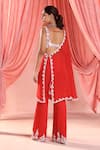 Shop_Seema Thukral_Red Georgette, Satin Sequins, Lily Bloom Embroidered Asymmetric Cape Pant Set For Kids_at_Aza_Fashions