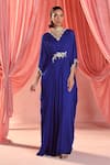 Buy_Seema Thukral_Blue Chiffon Embroidery Sequins V Neck Lila Embellished Draped Kaftan _at_Aza_Fashions