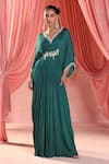 Buy_Seema Thukral_Green Chiffon, Satin Pearls, Sequins, Ellie Floral Embellished Draped Kaftan _at_Aza_Fashions
