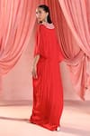 Shop_Seema Thukral_Red Chiffon, Satin Sequins, Beads, Layla Tulip Bloom Embellished Draped Kaftan _at_Aza_Fashions