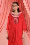 Seema Thukral_Red Chiffon, Satin Sequins, Beads, Layla Tulip Bloom Embellished Draped Kaftan _Online_at_Aza_Fashions