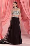 Buy_Seema Thukral_Black Georgette, Satin, Silk, Organza, Natasia Gardenia Bloom Lehenga Blouse Set _at_Aza_Fashions