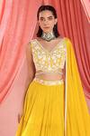Seema Thukral_Yellow Georgette, Satin Sequins, Rita Plumeria Embroidered Lehenga Blouse Set _Online_at_Aza_Fashions