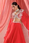 Shop_Seema Thukral_Red Choli Georgette Embroidery Sequins Cape Avni Raffesia Bloom Lehenga Set _at_Aza_Fashions