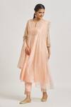 Buy_Asaga_Peach Organza, Chanderi, Muslin Embroidery, Mirrors Split A-line Kurta Pant Set _Online_at_Aza_Fashions
