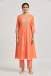 Asaga_Orange Organza, Chanderi, Muslin Embroidery Keyhole Floral A-line Kurta Set _Online_at_Aza_Fashions
