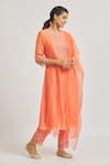 Buy_Asaga_Orange Organza, Chanderi, Muslin Embroidery Keyhole Floral A-line Kurta Set _Online_at_Aza_Fashions
