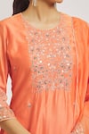 Shop_Asaga_Orange Organza, Chanderi, Muslin Embroidery Keyhole Floral A-line Kurta Set _Online_at_Aza_Fashions