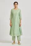 Asaga_Green Organza, Chanderi, Muslin Mirrors, Embroidery Round Floral Kurta Pant Set _Online_at_Aza_Fashions