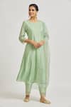 Buy_Asaga_Green Organza, Chanderi, Muslin Mirrors, Embroidery Round Floral Kurta Pant Set _Online_at_Aza_Fashions
