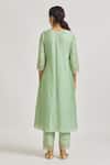 Shop_Asaga_Green Organza, Chanderi, Muslin Mirrors, Embroidery Round Floral Kurta Pant Set _at_Aza_Fashions