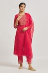 Buy_Asaga_Red Organza Embroidered Round Straight Kurta Pant Set _Online_at_Aza_Fashions