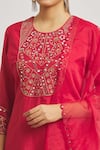 Shop_Asaga_Red Organza Embroidered Round Straight Kurta Pant Set _Online_at_Aza_Fashions