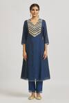 Asaga_Blue Organza, Chanderi, Muslin Embroidery, Mirrors V-neck Yoke Kurta Set _Online_at_Aza_Fashions