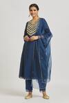 Buy_Asaga_Blue Organza, Chanderi, Muslin Embroidery, Mirrors V-neck Yoke Kurta Set _Online_at_Aza_Fashions