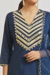 Shop_Asaga_Blue Organza, Chanderi, Muslin Embroidery, Mirrors V-neck Yoke Kurta Set _Online_at_Aza_Fashions