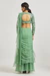 Shop_Asaga_Green Silk, Chiffon Embroidery, Netra Pre-draped Ruffle Saree With Blouse _at_Aza_Fashions