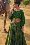 Shop_PUNIT BALANA_Green Silk Print Ranthambore Round Kumari Lehenga Crop Top Set  _Online_at_Aza_Fashions