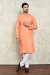 Buy_Arihant Rai Sinha_Orange Poly Cotton Plain Mandarin Collar Kurta Set_at_Aza_Fashions