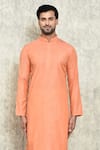 Buy_Arihant Rai Sinha_Orange Poly Cotton Plain Mandarin Collar Kurta Set_Online_at_Aza_Fashions