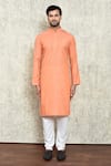 Shop_Arihant Rai Sinha_Orange Poly Cotton Plain Mandarin Collar Kurta Set_Online_at_Aza_Fashions