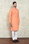 Arihant Rai Sinha_Orange Poly Cotton Plain Mandarin Collar Kurta Set_at_Aza_Fashions