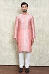 Buy_Arihant Rai Sinha_Pink Silk, Polyester Full Sleeve Solid Kurta Set _Online_at_Aza_Fashions