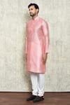 Arihant Rai Sinha_Pink Silk, Polyester Full Sleeve Solid Kurta Set _at_Aza_Fashions