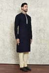 Arihant Rai Sinha_Blue Silk, Chanderi Embroidery Placket Kurta Set _at_Aza_Fashions