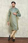 Buy_Arihant Rai Sinha_Blue Kurta Jacquard Plain Thread Embroidered And Churidar Set_at_Aza_Fashions