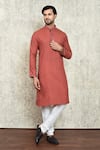 Buy_Arihant Rai Sinha_Brown Poly Cotton Plain Thread Embroidered Kurta And Churidar Set _at_Aza_Fashions