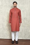 Buy_Arihant Rai Sinha_Brown Poly Cotton Plain Thread Embroidered Kurta And Churidar Set _Online_at_Aza_Fashions