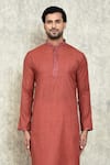 Shop_Arihant Rai Sinha_Brown Poly Cotton Plain Thread Embroidered Kurta And Churidar Set _Online_at_Aza_Fashions