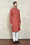 Arihant Rai Sinha_Brown Poly Cotton Plain Thread Embroidered Kurta And Churidar Set _at_Aza_Fashions