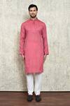 Shop_Arihant Rai Sinha_Pink Polyester, Cotton Embroidery Solid Straight Kurta And Churidar Set _Online_at_Aza_Fashions