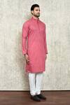 Arihant Rai Sinha_Pink Polyester, Cotton Embroidery Solid Straight Kurta And Churidar Set _at_Aza_Fashions