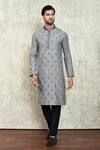 Buy_Arihant Rai Sinha_Grey Kurta Cotton Embroidered Thread And Pant Set _at_Aza_Fashions