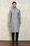 Buy_Arihant Rai Sinha_Grey Kurta Cotton Embroidered Thread And Pant Set _Online_at_Aza_Fashions