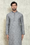 Shop_Arihant Rai Sinha_Grey Kurta Cotton Embroidered Thread And Pant Set _Online_at_Aza_Fashions